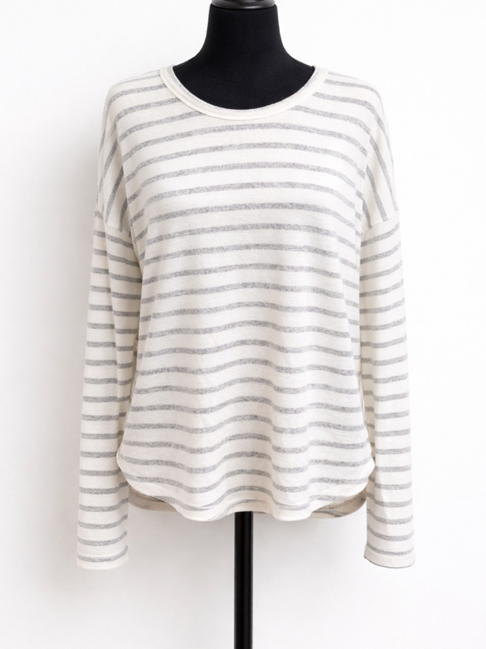 rag & bone JEAN Striped Long Sleeve Tee Small Gray Ivory Slub Knit Relaxed Fit